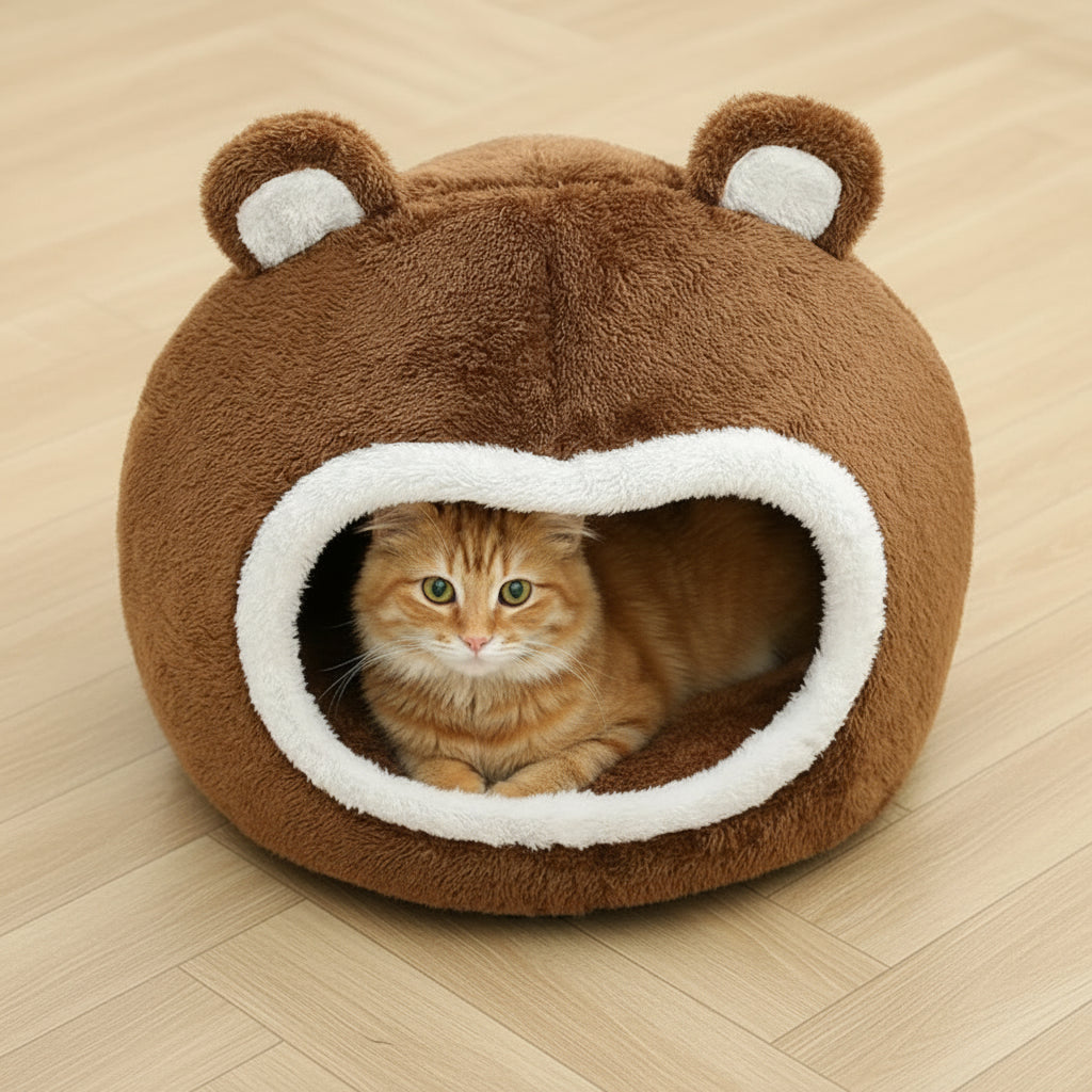 Lit pour Chat Grotte en Peluche Douce – Coussin Cosy
