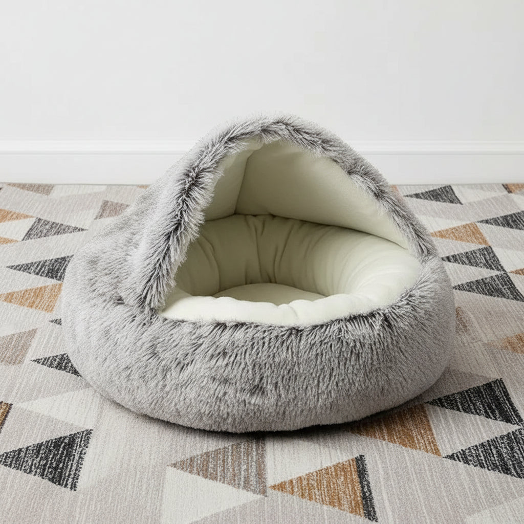 Panier pour chat semi-fermé en peluche – Nid douillet chaud