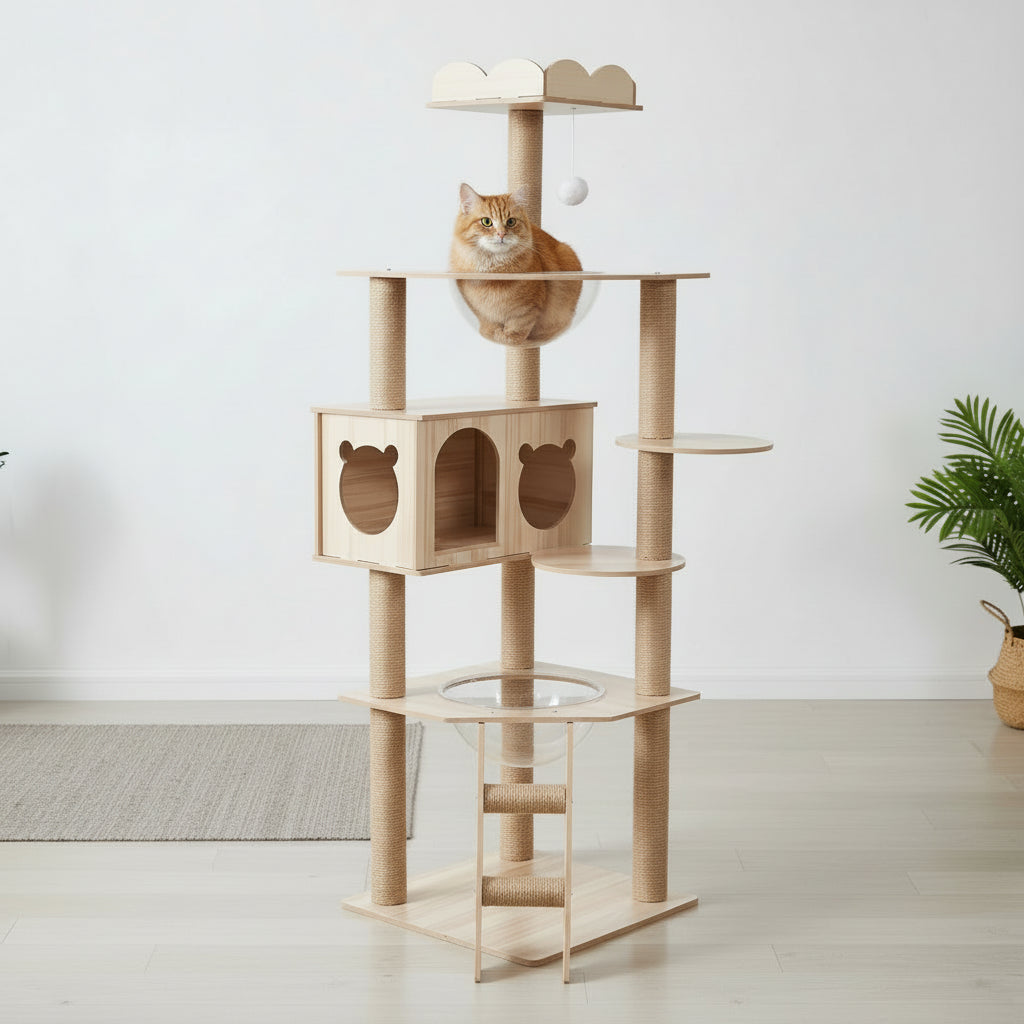 Arbre à Chat Design en Bois -NATURAL 2