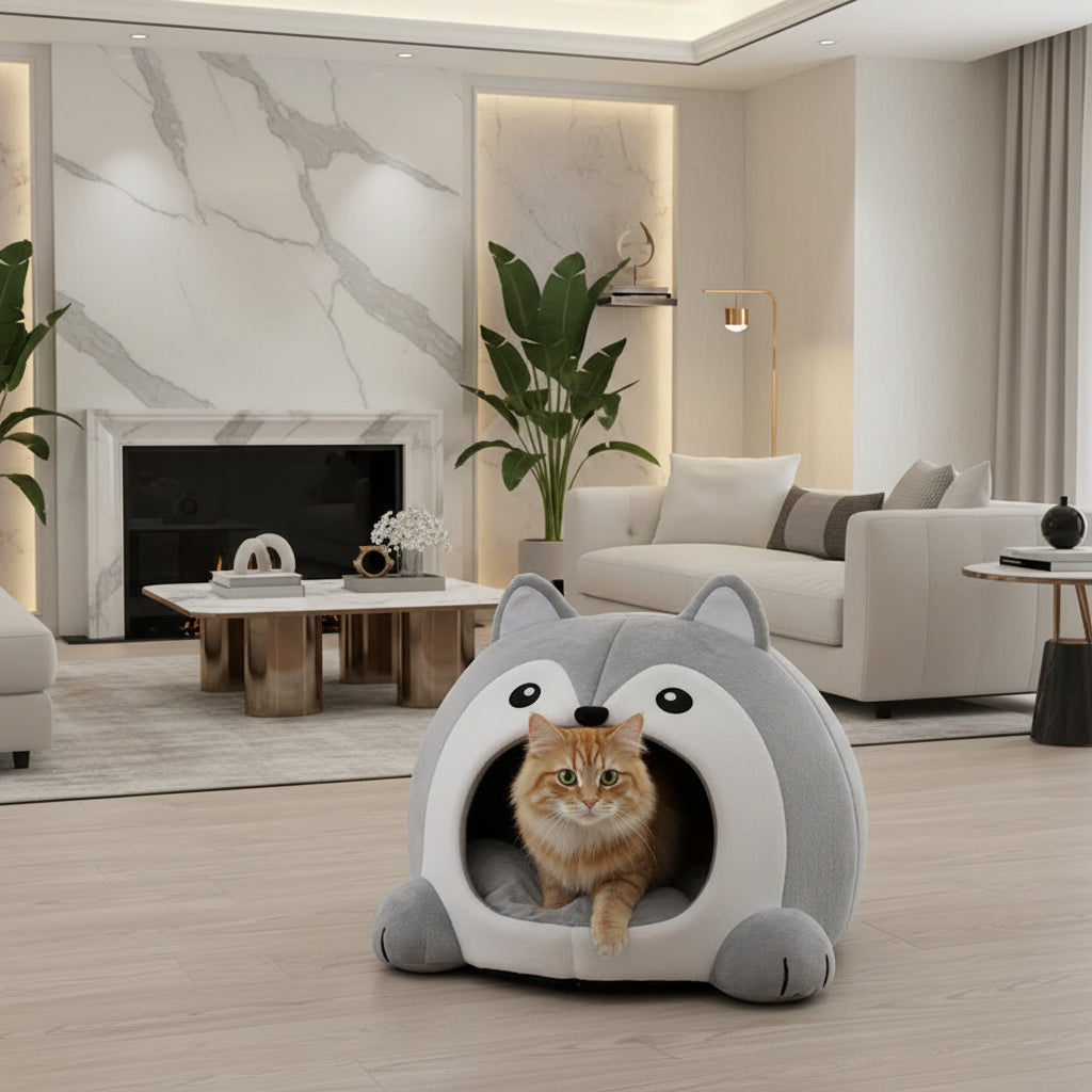 Panier pour Chat en Peluche Ultra-Douce – Coussin Sofa