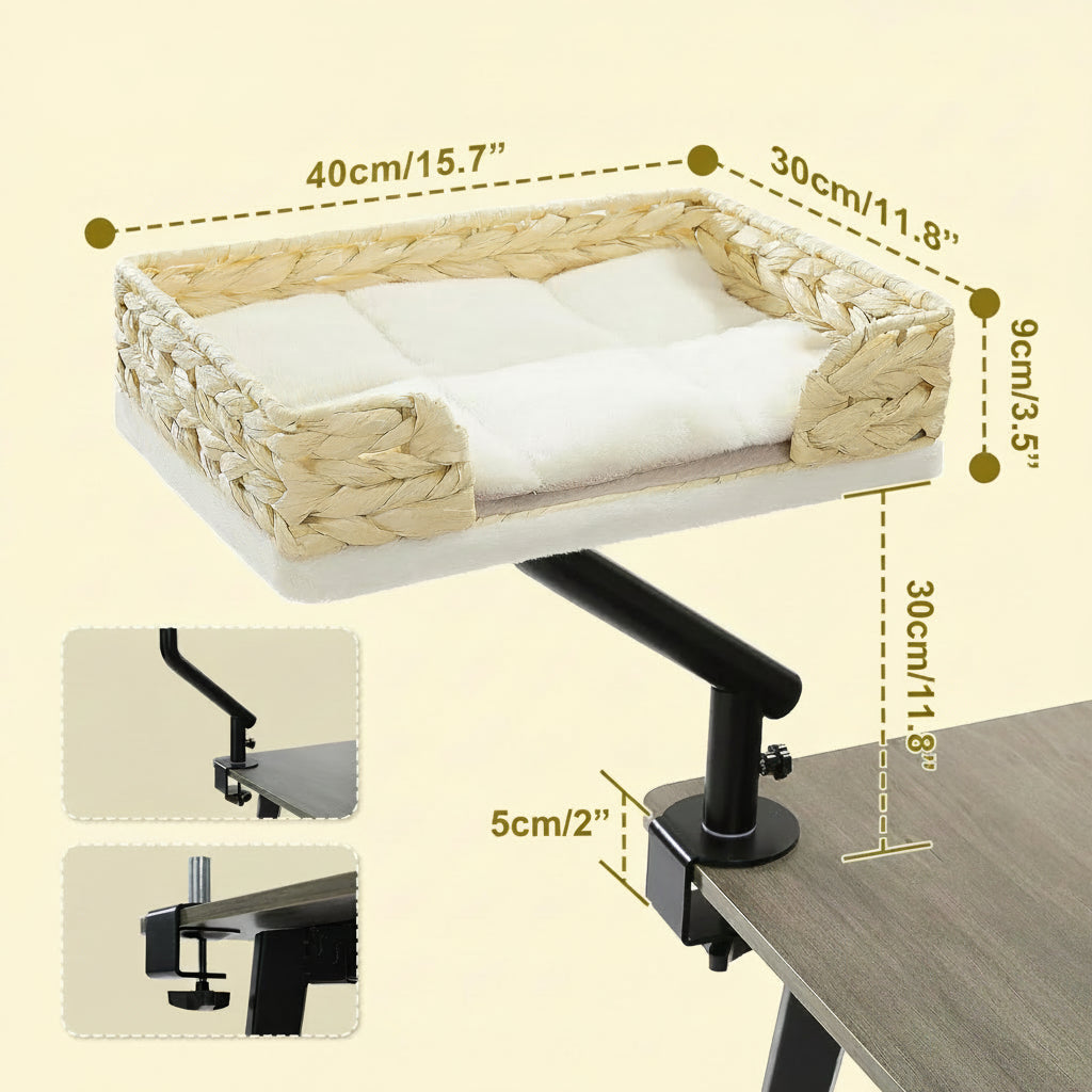 Lit de Bureau pour Chat Rotatif 360° – Panier Suspendu