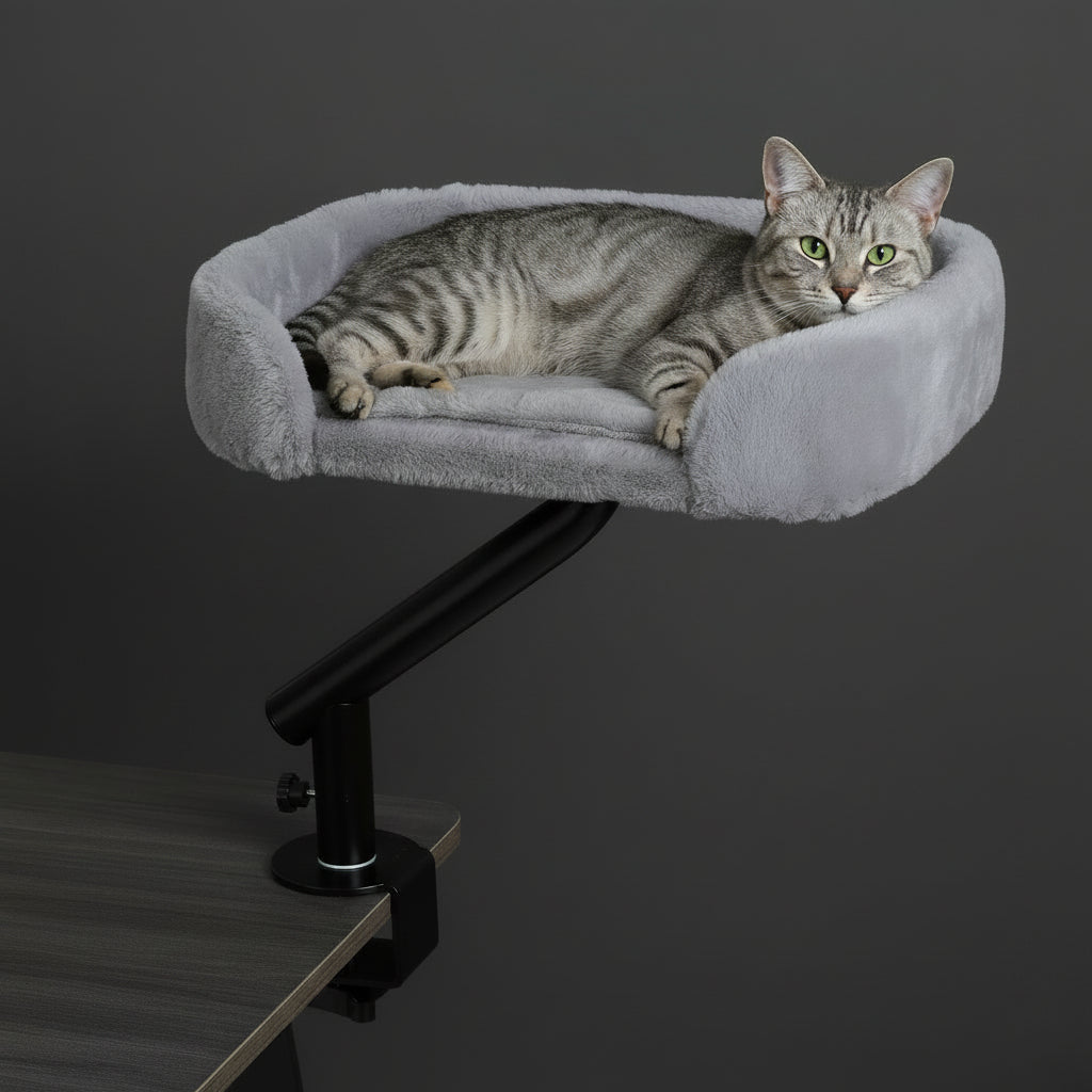 Lit de Bureau pour Chat Rotatif 360° – Panier Suspendu