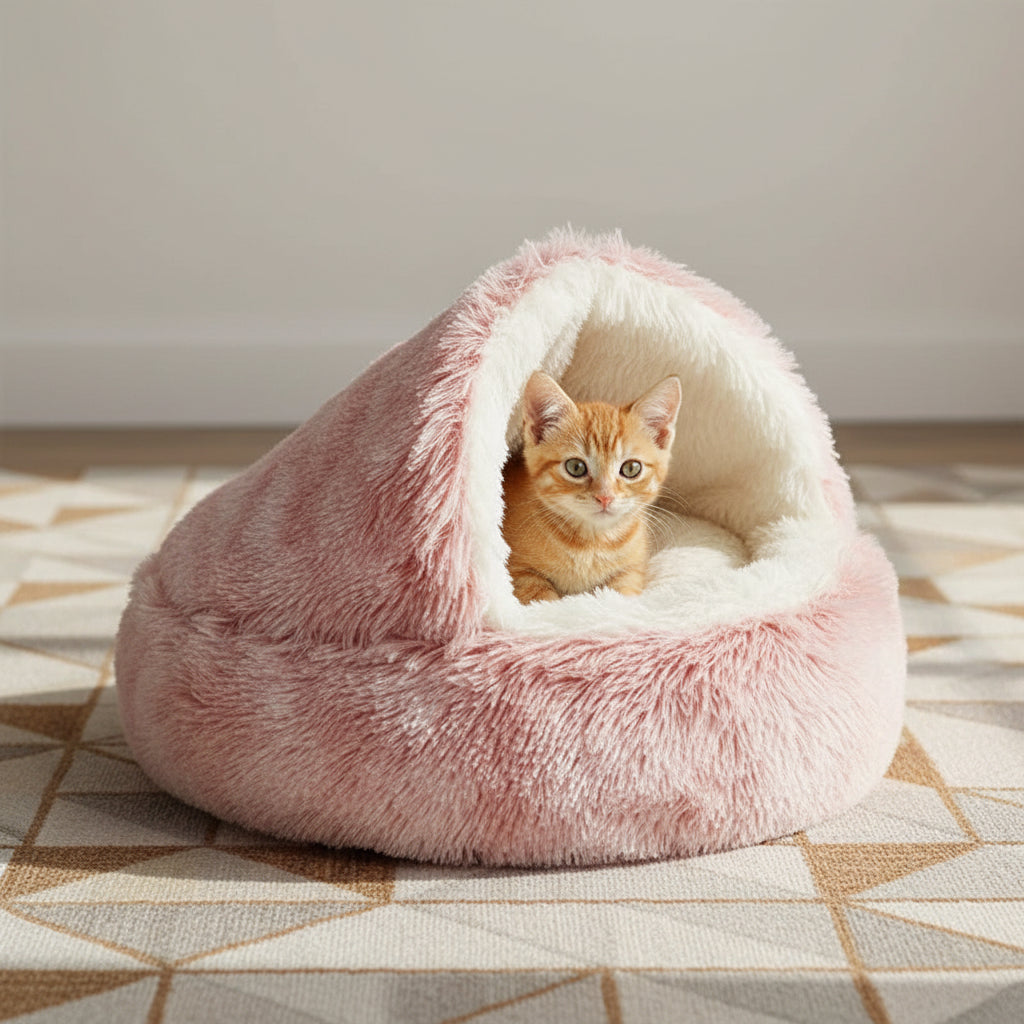 Panier pour chat semi-fermé en peluche – Nid douillet chaud