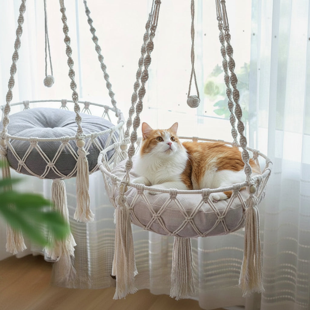 Hamac pour Chat en Corde de Coton Tressée à la Main | Balancelle Suspendue