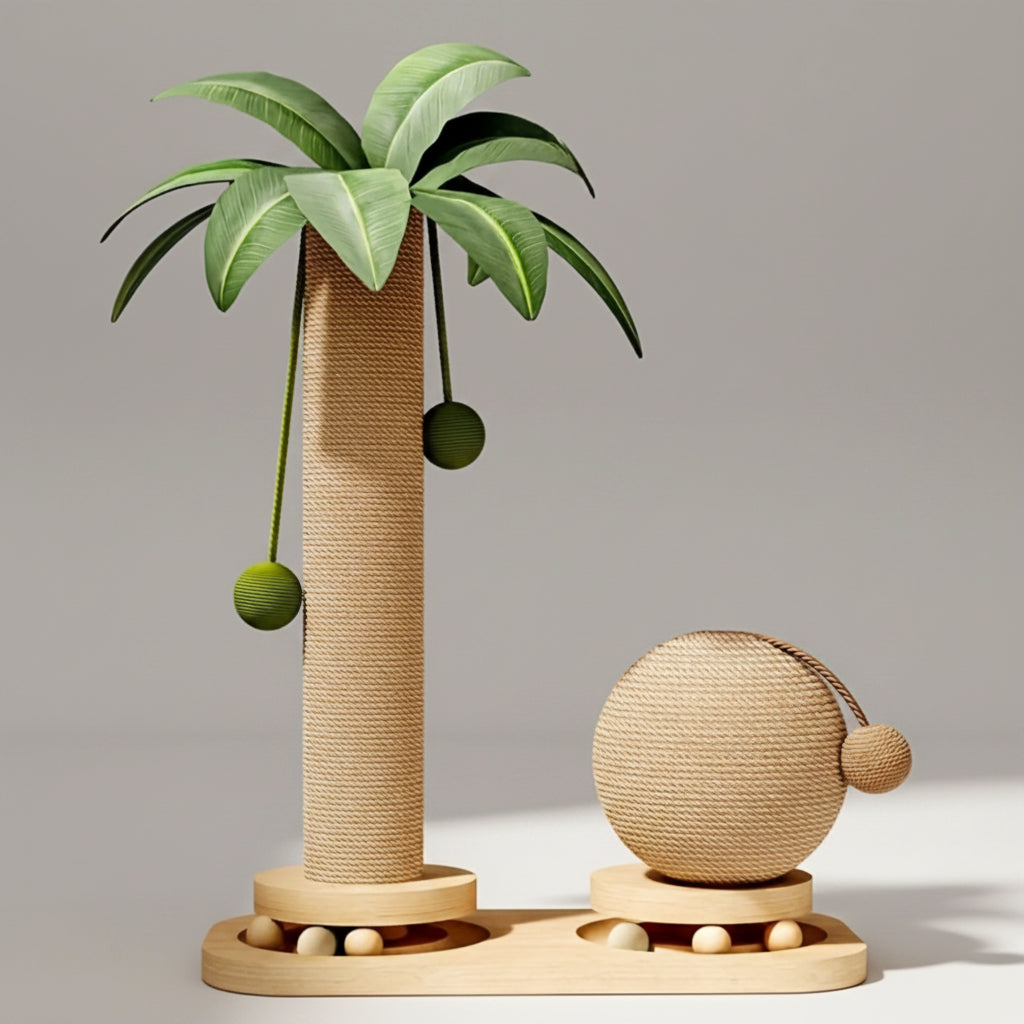Griffoir pour chat cocotier 2-en-1 sisal & bois massif