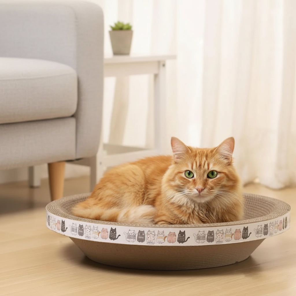 Griffoir pour chat en carton ondulé rond & ovale