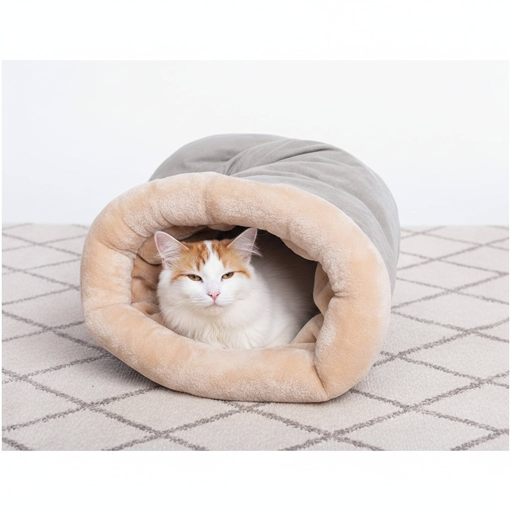 Sac de couchage pour chat semi-fermé – Coton chaud 65x48 cm, lavable, Gris ou Café