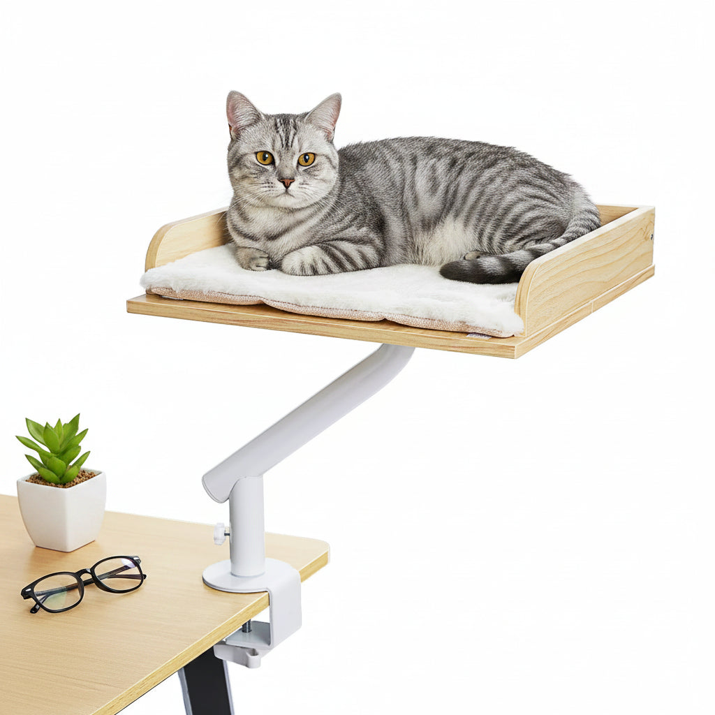 Lit de Bureau pour Chat Rotatif 360° – Panier Suspendu