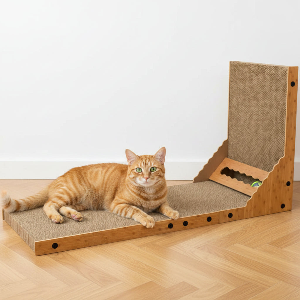 Griffoir pour chat vertical en carton ondulé XL – Design bois