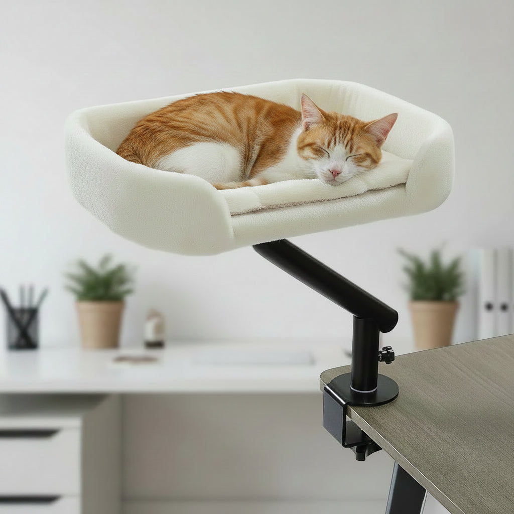 Lit de Bureau pour Chat Rotatif 360° – Panier Suspendu