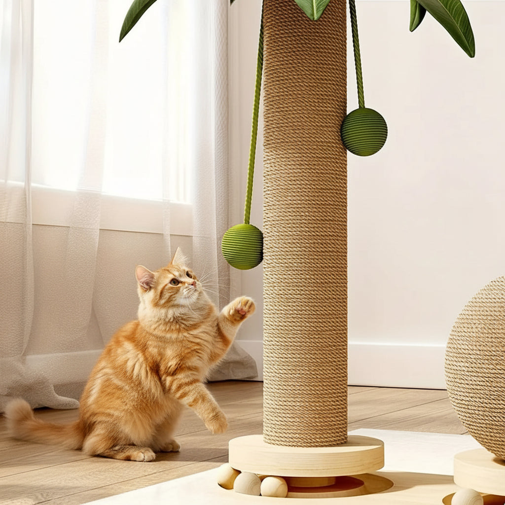 Griffoir pour chat cocotier 2-en-1 sisal & bois massif