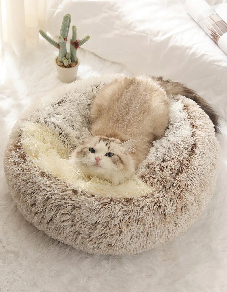 Panier pour chat semi-fermé en peluche – Nid douillet chaud