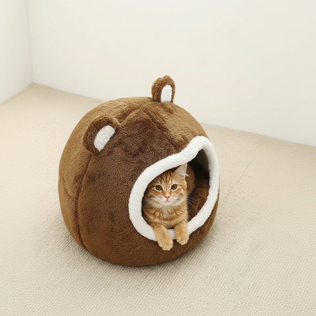 Lit  pour Chat Grotte en Peluche Douce – Coussin Cosy