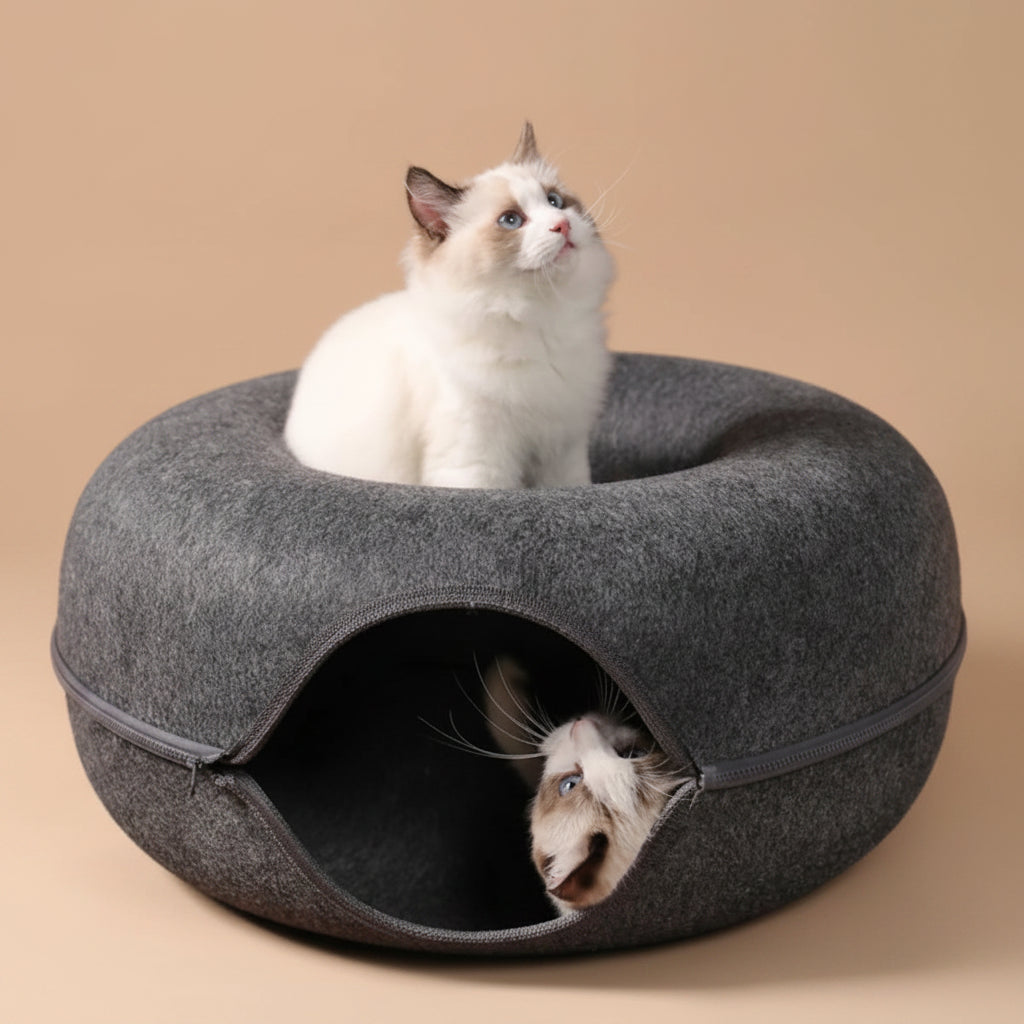 Lit Tunnel Rond en Feutre pour Chat | Nid Donut Grattoir Lavable