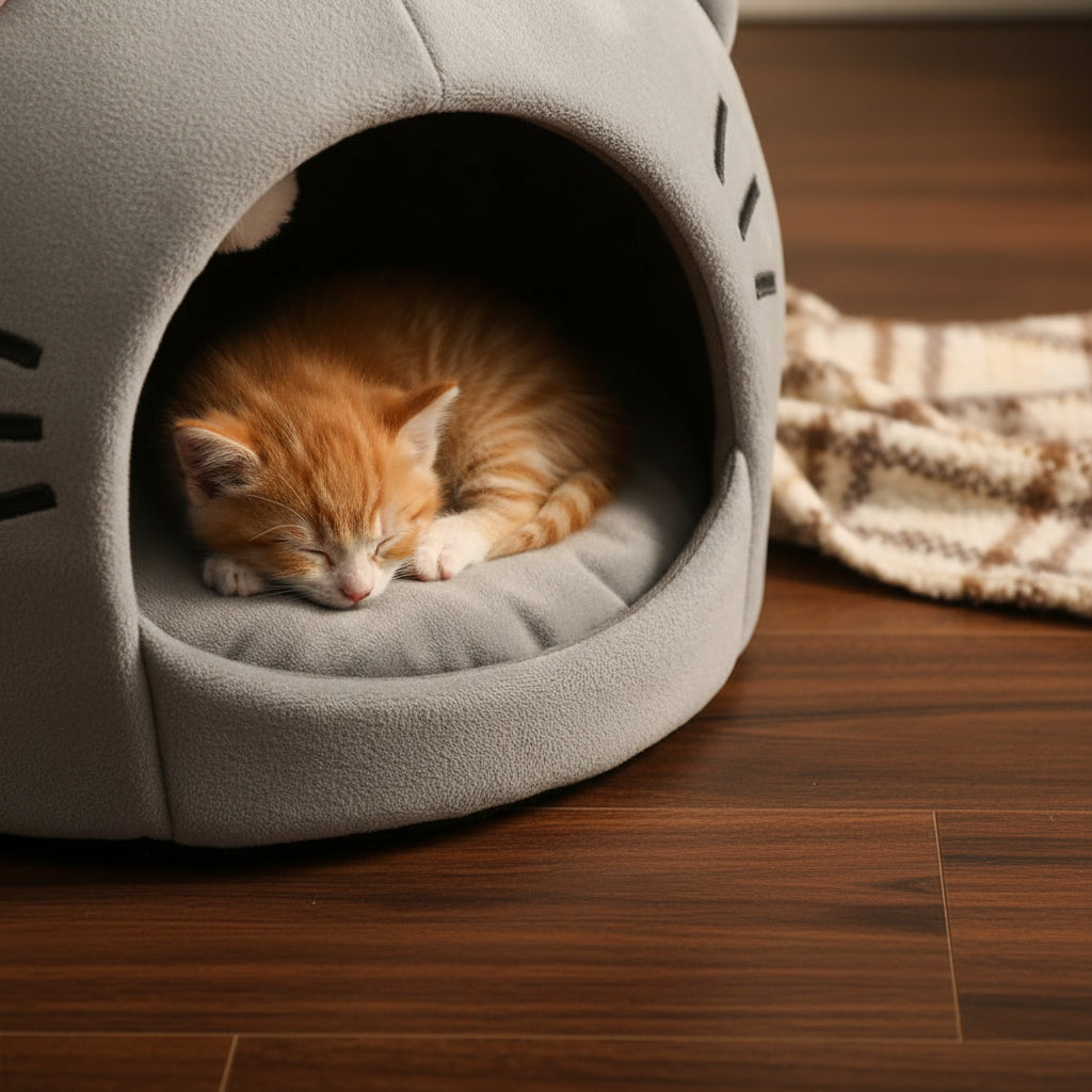 Maison-Lit pour Chat en Coton 100% | Nid Semi-Couvert