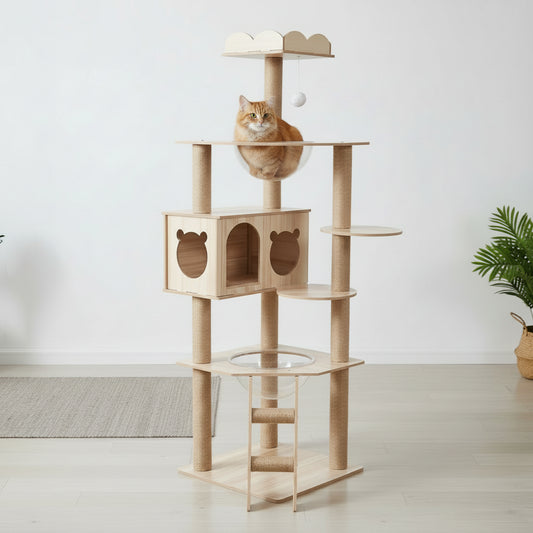 Arbre à Chat Design en Bois -NATURAL 2