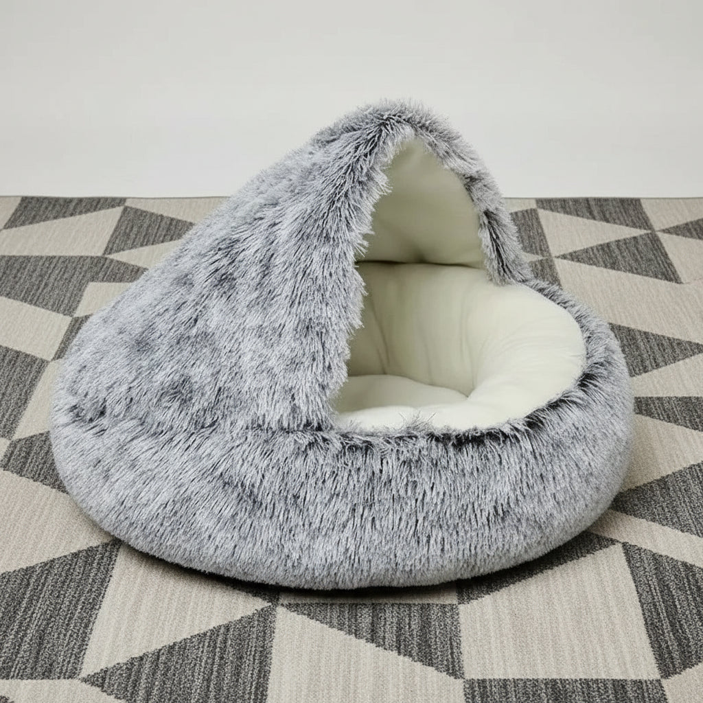 Panier pour chat semi-fermé en peluche – Nid douillet chaud