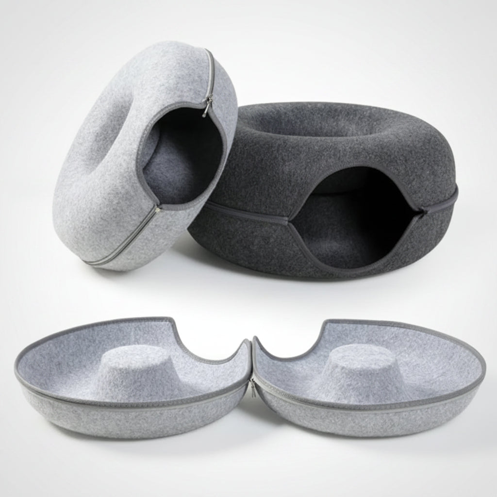 Lit Tunnel Rond en Feutre pour Chat | Nid Donut Grattoir Lavable
