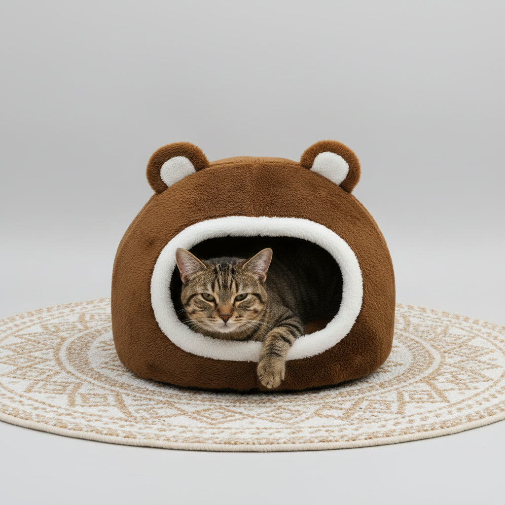 Lit  pour Chat Grotte en Peluche Douce – Coussin Cosy