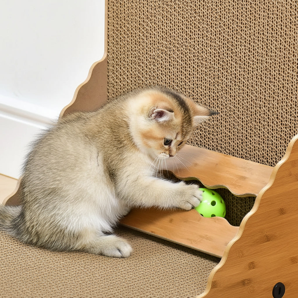 Griffoir pour chat vertical en carton ondulé XL – Design bois