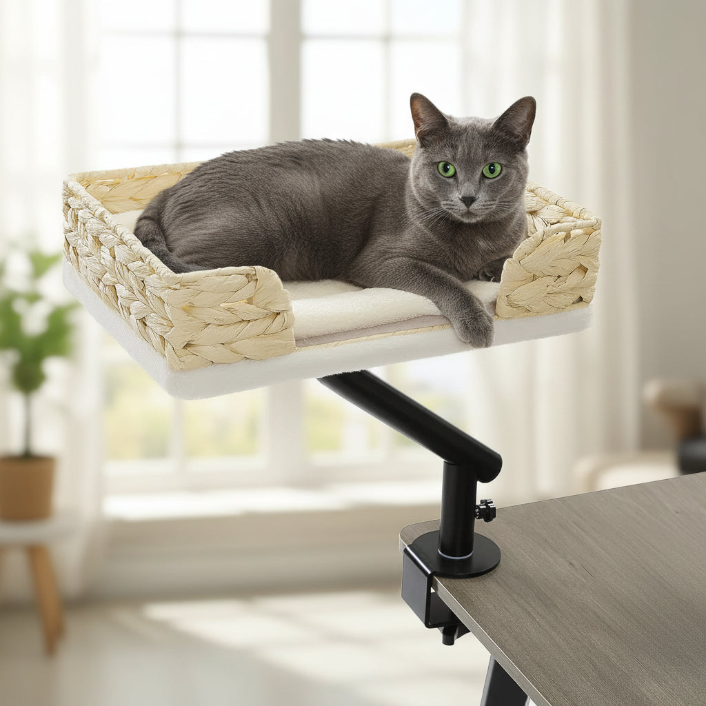 Lit de Bureau pour Chat Rotatif 360° – Panier Suspendu
