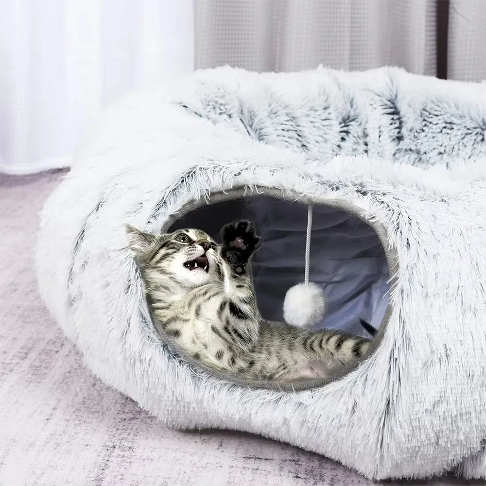 Tunnel-Lit pour Chat en Peluche Épaisse | Nid 2-en-1