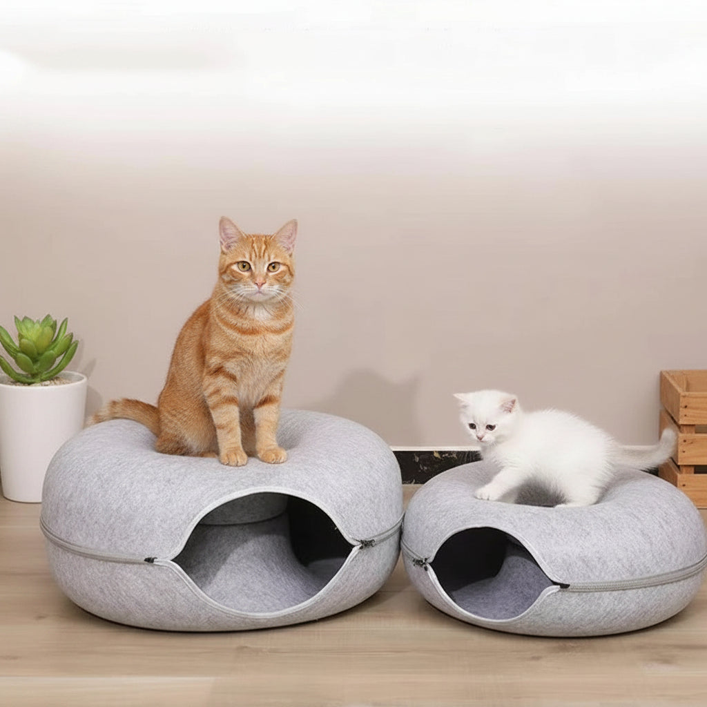 Lit Tunnel Rond en Feutre pour Chat | Nid Donut Grattoir Lavable