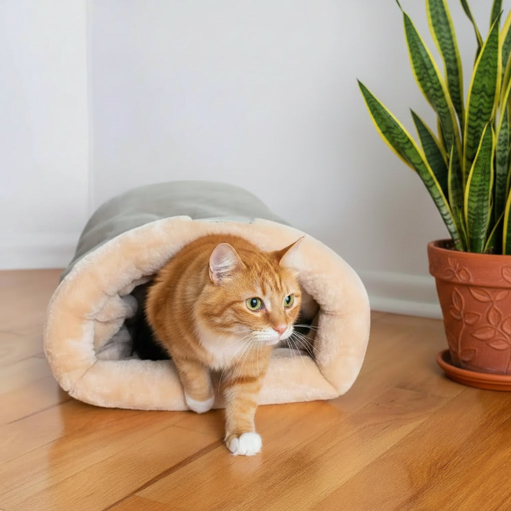 Sac de couchage pour chat semi-fermé – Coton chaud 65x48 cm, lavable, Gris ou Café