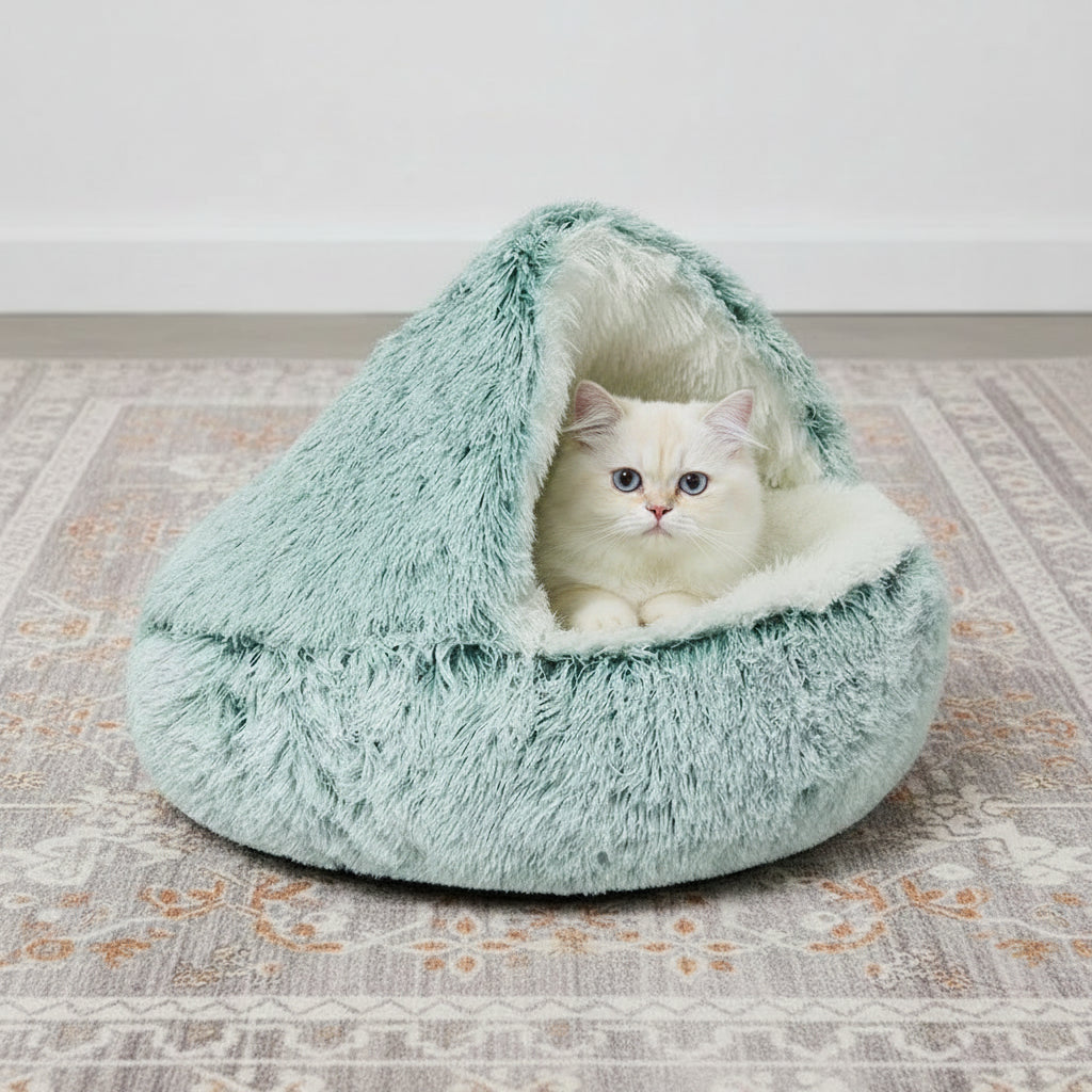 Panier pour chat semi-fermé en peluche – Nid douillet chaud