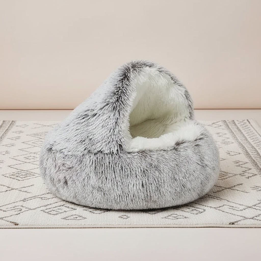 Panier pour chat semi-fermé en peluche – Nid douillet chaud