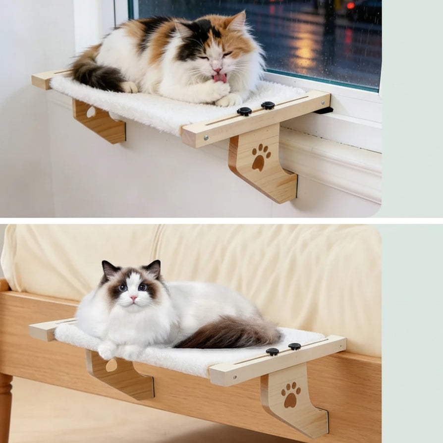 Hamac Fenêtre Cadre Bois pour Chat | Lit Suspendu