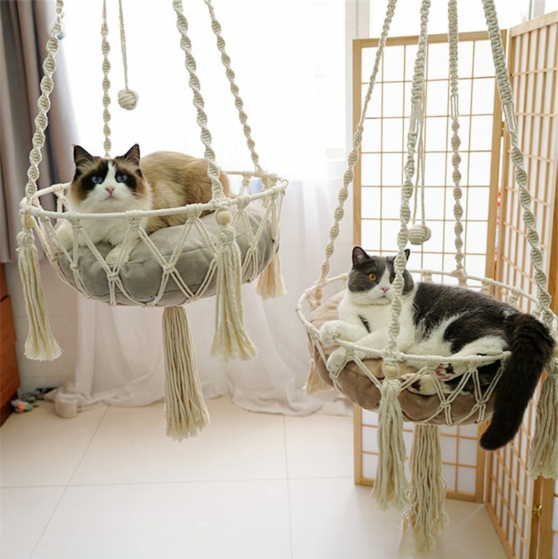 Hamac pour Chat en Corde de Coton Tressée à la Main | Balancelle Suspendue
