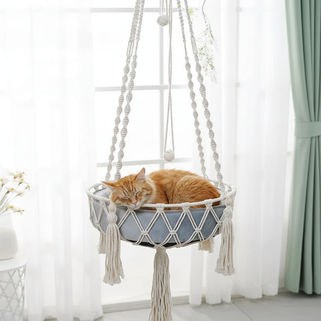 Hamac pour Chat en Corde de Coton Tressée à la Main | Balancelle Suspendue