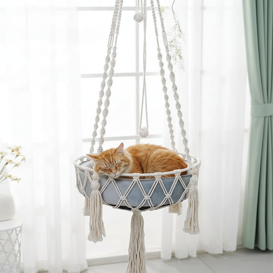 Hamac pour Chat en Corde de Coton Tressée à la Main | Balancelle Suspendue