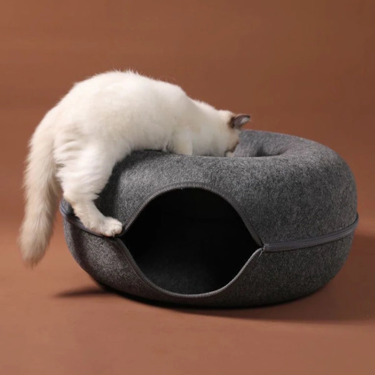 Lit Tunnel Rond en Feutre pour Chat | Nid Donut Grattoir Lavable